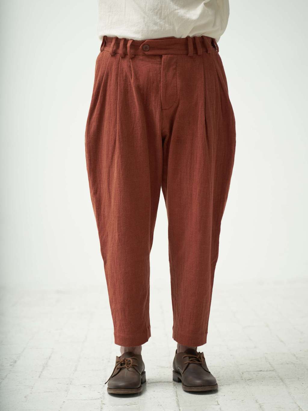 Терракотовые брюки свободного кроя из смеси льна и хлопка