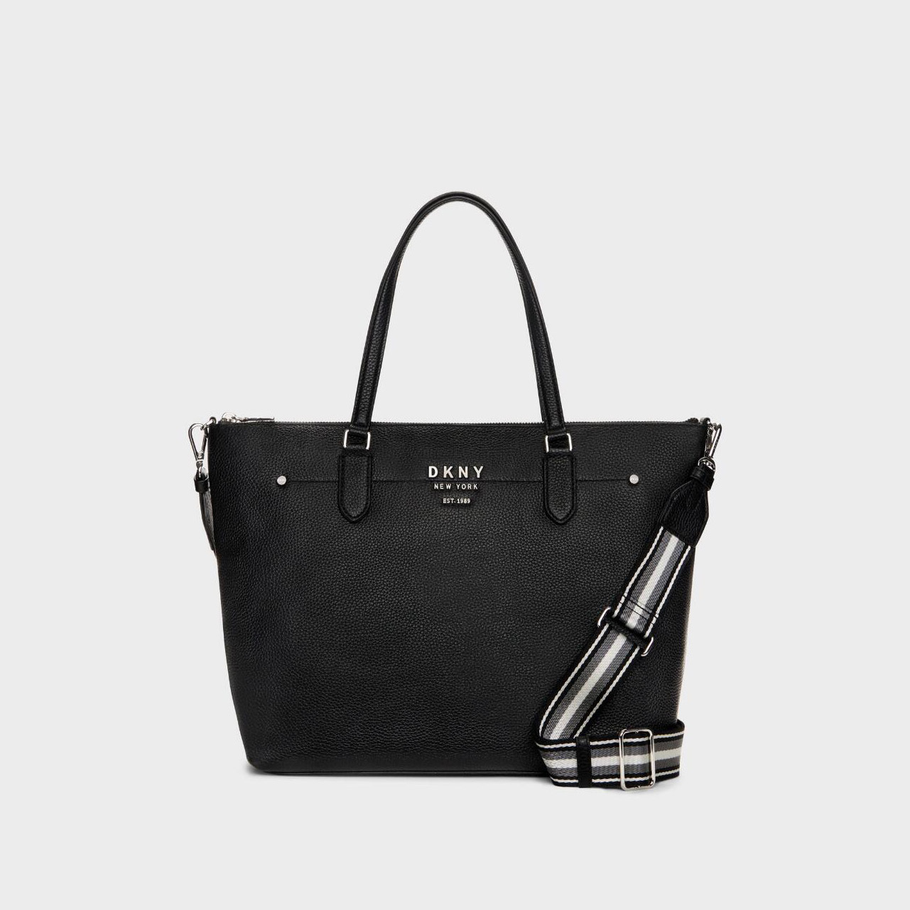 сумка DKNY THOMPSON TOTE WITH WEBBING STRAP SS21 Black/Silver / Черный HBTHOMPSON01T
