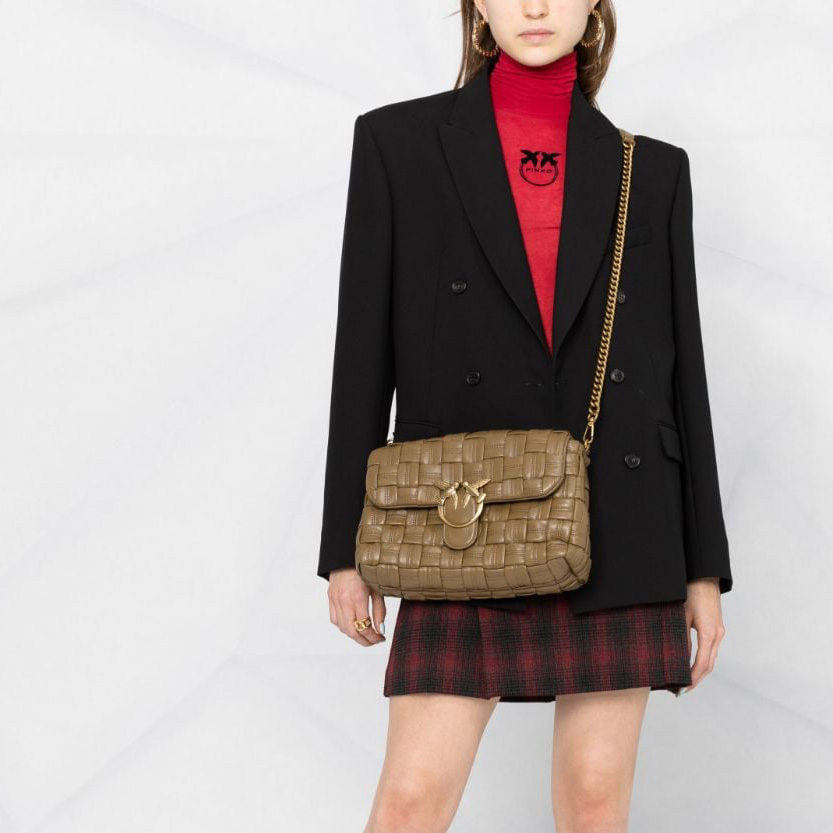 сумка PINKO CLASSIC LOVE PUFF WEAVE AW'21/22 цвет OLIVE / Оливковый PIPUFFWEAVE30M