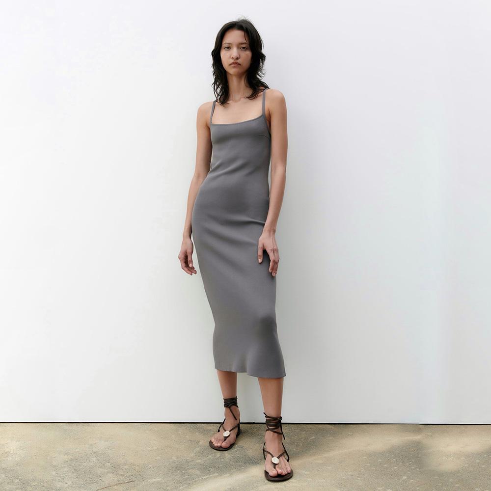 ПЛАТЬЕ МИДИ ИЗ ПЛОТНОГО ТРИКОТАЖА ZARA  ЦВЕТ СЕРЫЙ M00257