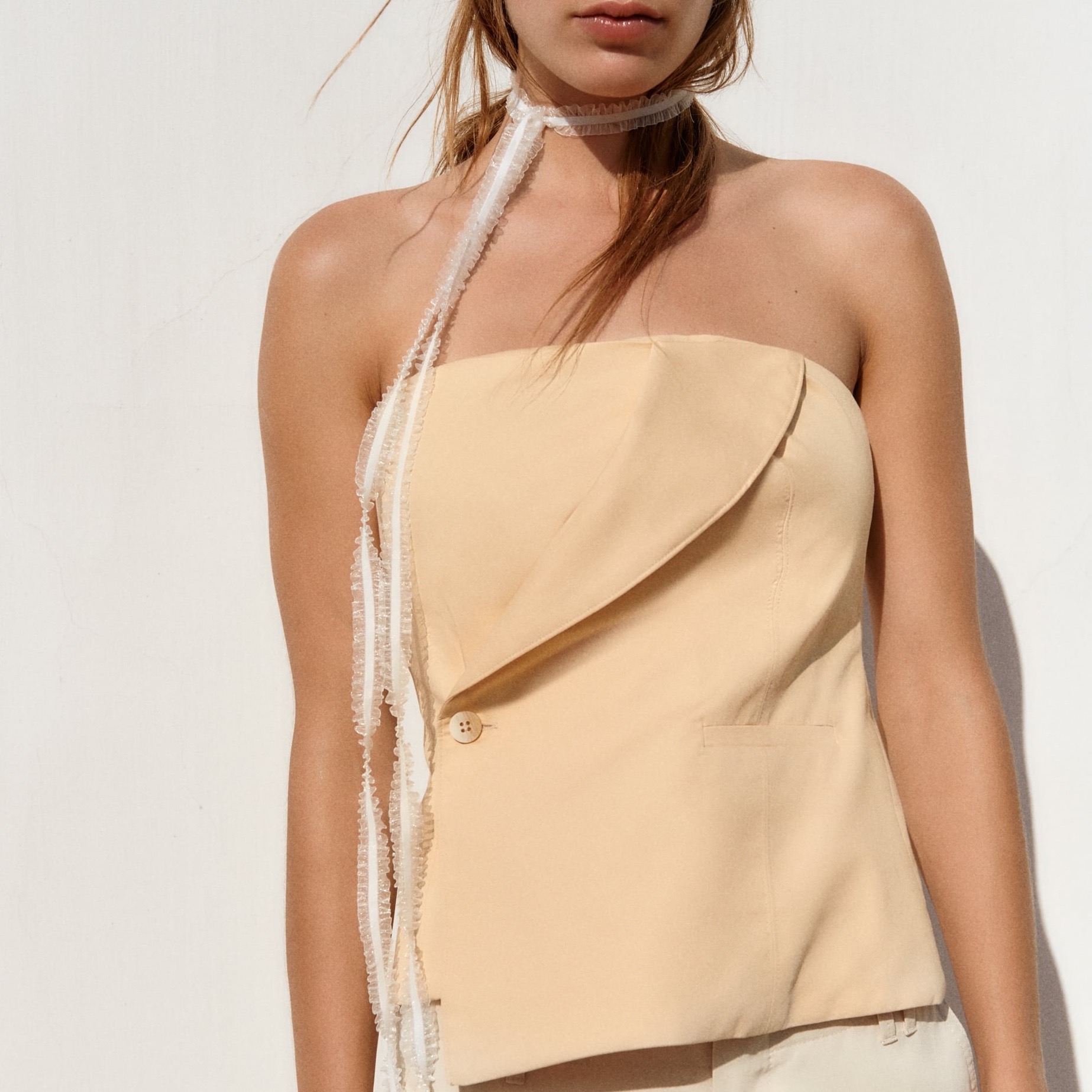 ТОП БЕЗ БРЕТЕЛЕК ИЗ ГАБАРДИНА ZARA ЦВЕТ КРЕМ M00352
