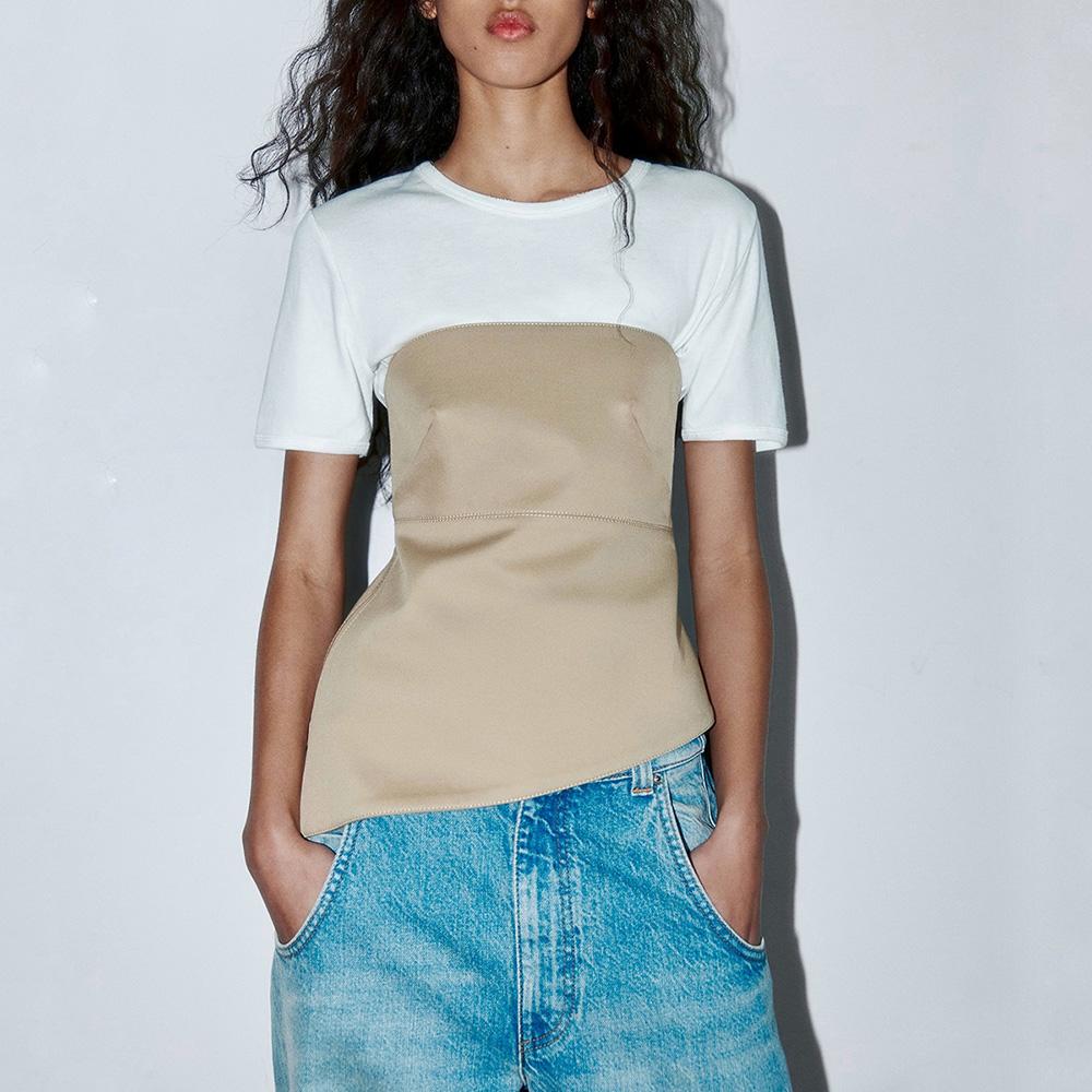 АССИМЕТРИЧНЫЙ ТОП БЮСТЬЕ ZARA ЦВЕТ БЕЖ M00355