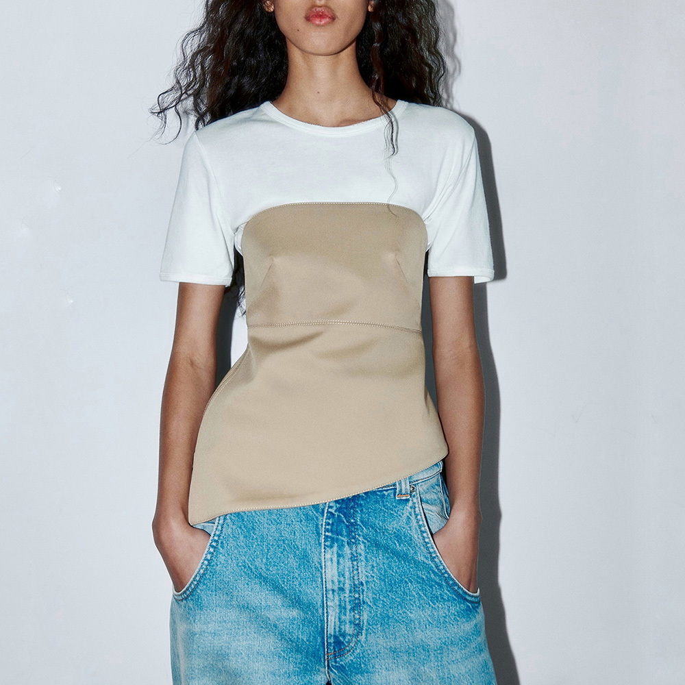 АССИМЕТРИЧНЫЙ ТОП БЮСТЬЕ ZARA ЦВЕТ БЕЖ M00355