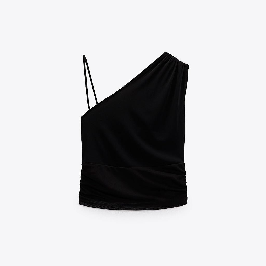 АССИМЕТРИЧНЫЙ ДРАПИРОВАННЫЙ ТОП ZARA  ЦВЕТ ЧЕРНЫЙ M00326
