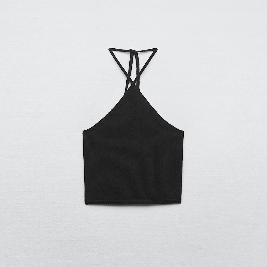 ВЯЗАНЫЙ ТОП ХАЛТЕР ZARA ЦВЕТ ЧЕРНЫЙ M00329