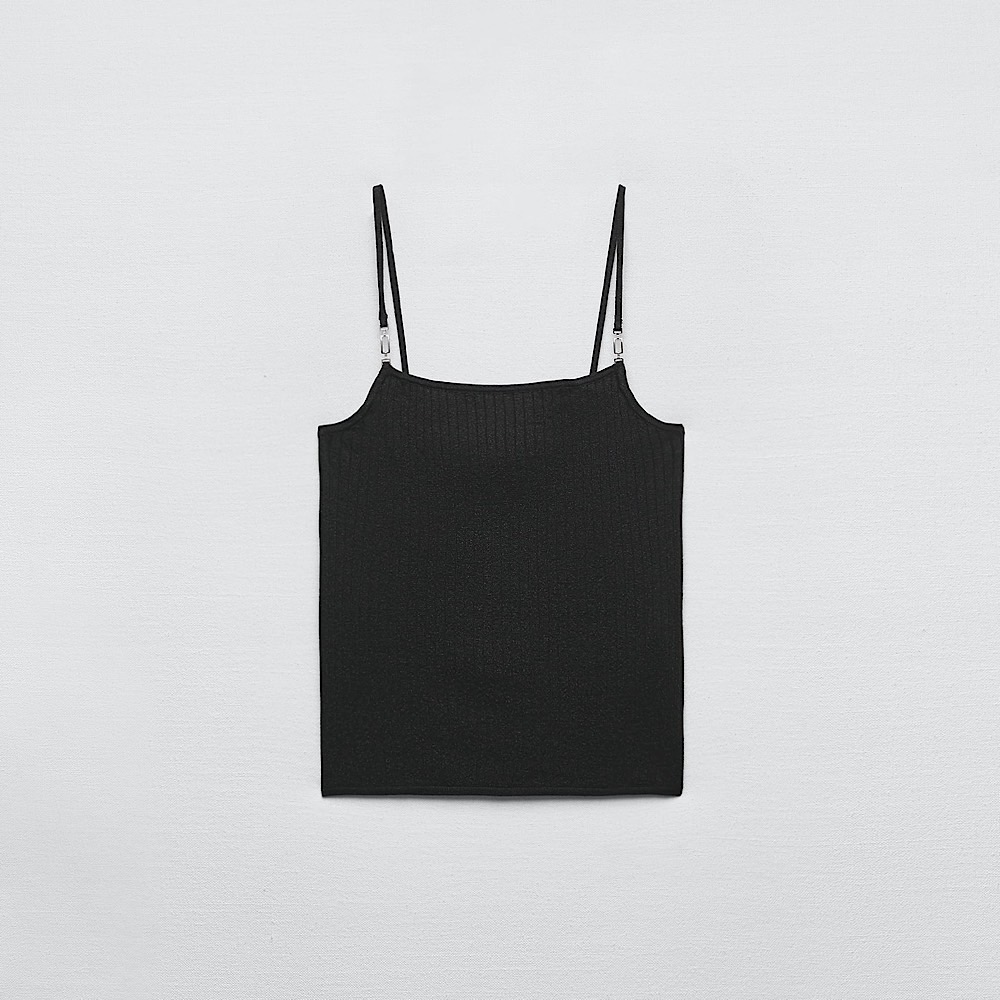 ТРИКОТАЖНЫЙ ТОП С МЕТАЛЛИЧЕСКОЙ НИТЬЮ ZARA ЦВЕТ ЧЕРНЫЙ M00327