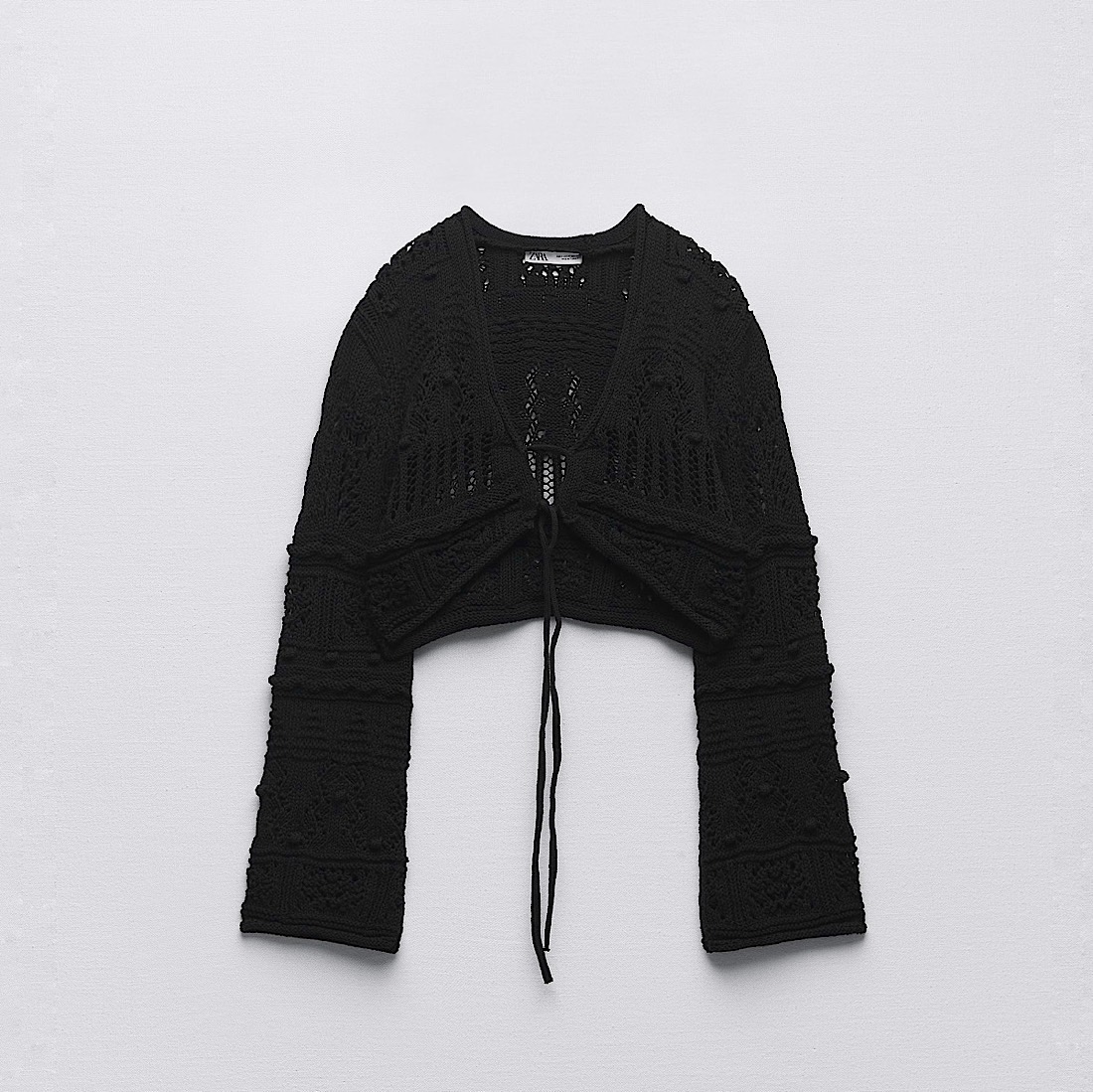 УКОРОЧЕННЫЙ ВЯЗАНЫЙ КАРДИГАН ZARA ЦВЕТ ЧЕРНЫЙ M00381
