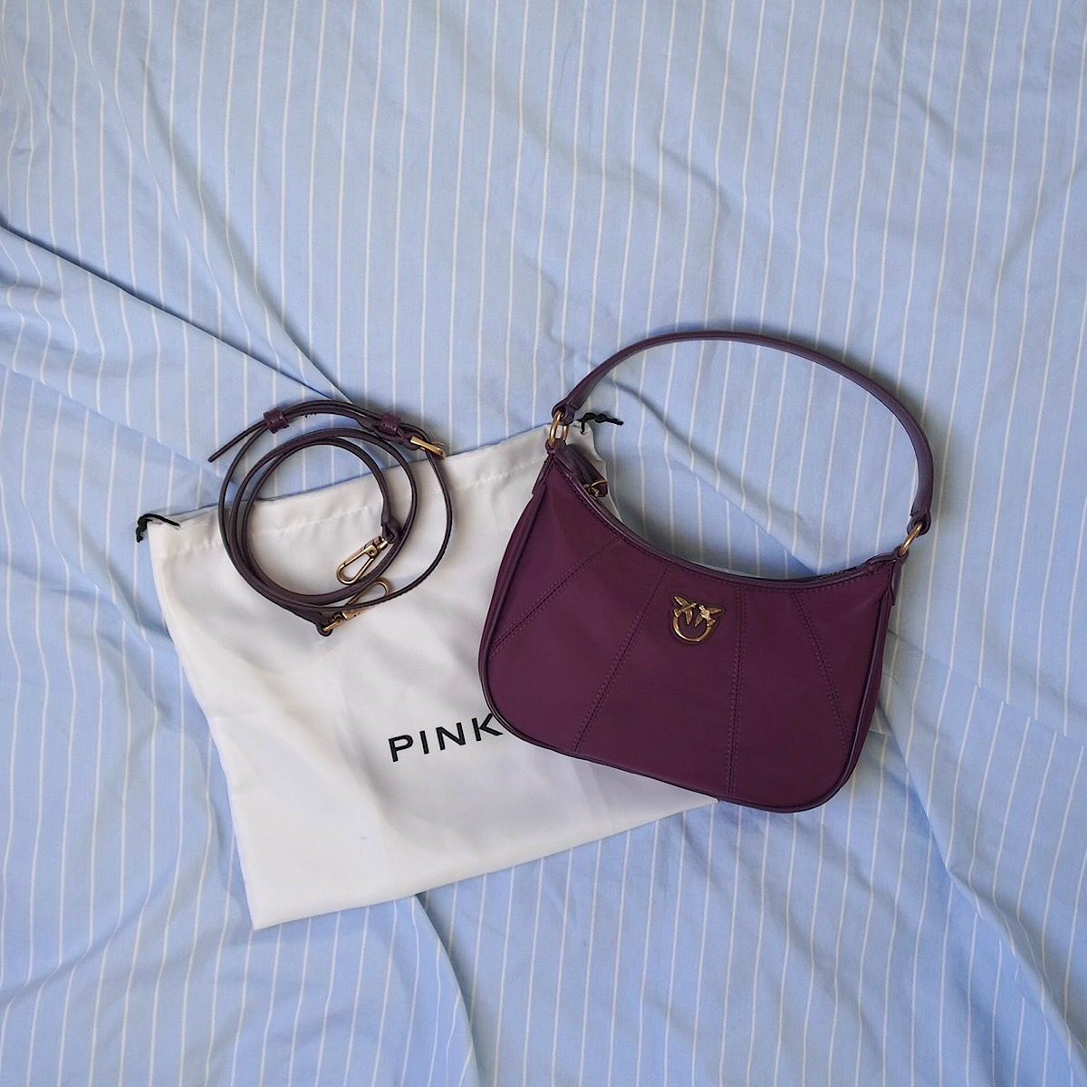 СУМКА PINKO HALF MOON MINI RICICLATO BAG Purple / Melanzana / Баклажановый M00021