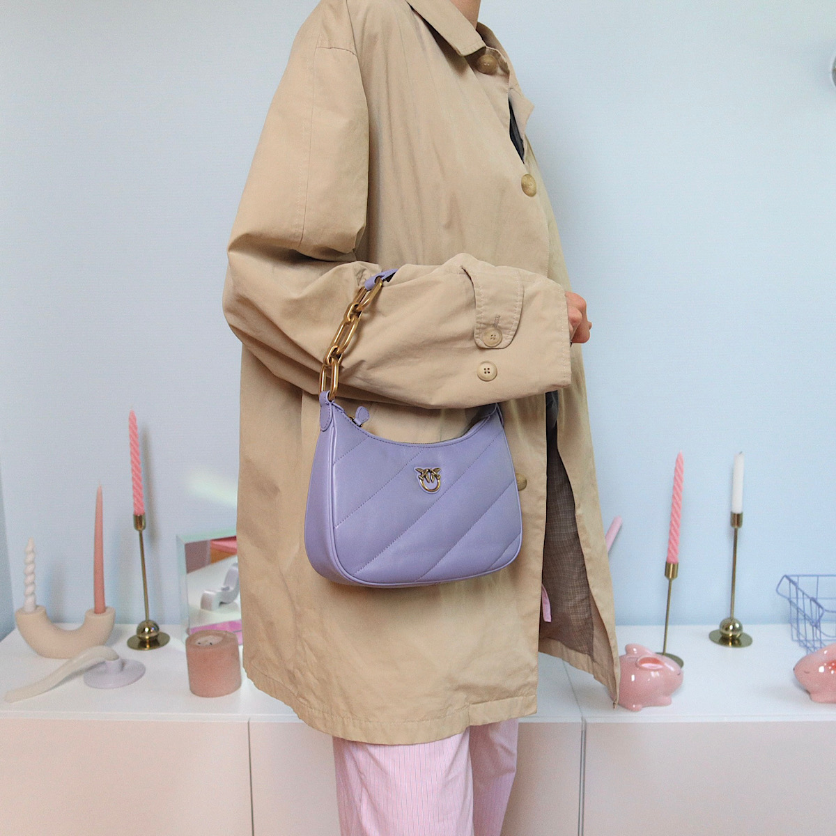 СУМКА PINKO HALF MOON MAXI QUILT Lavanda / Лаванда M00024