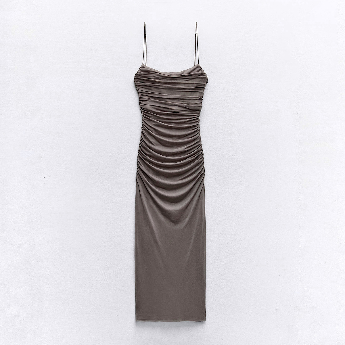 ДРАППИРОВАННОЕ ПЛАТЬЕ МИДИ ИЗ ТЮЛЯ ZARA DRAPED TULLE DRESS цвет Mink / бежево-коричневый M00280