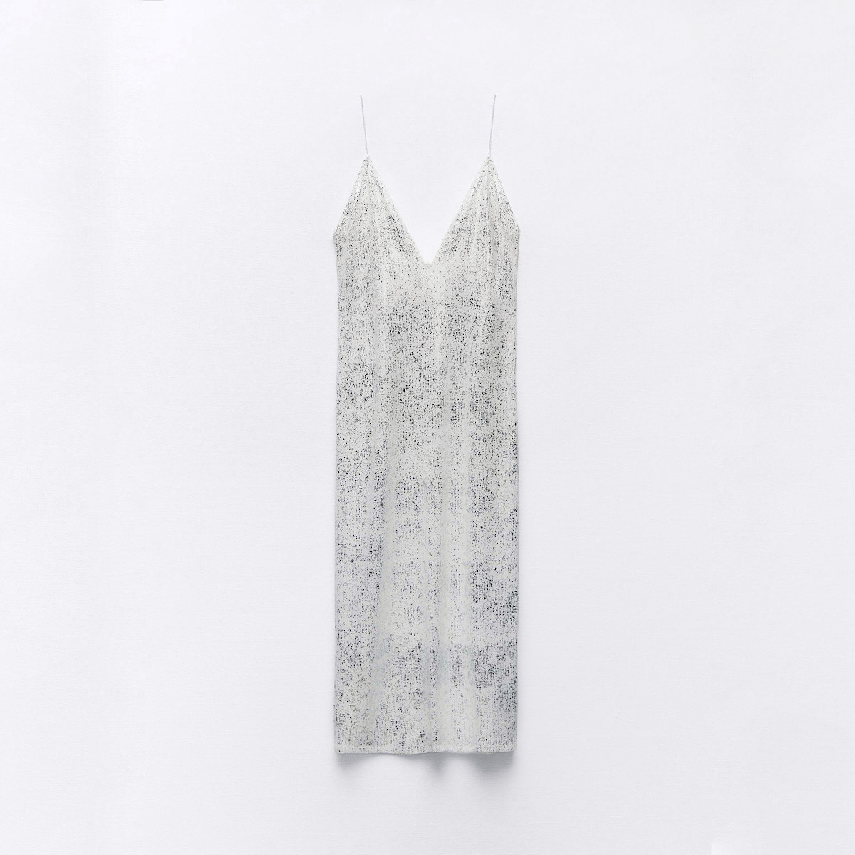 ПЛАТЬЕ В ПАЙЕТКУ ZARA SEQUINNED MIDI DRESS цвет silver / серебро M00288