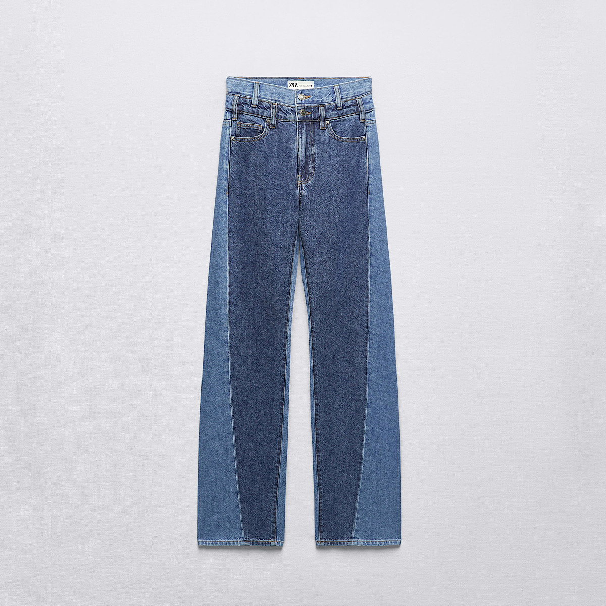 КОНТРАСТНЫЕ ПРЯМЫЕ ДЖИНСЫ НА ВЫСОКОЙ ТАЛИИ ZARA ZW STRAIGHT-FIT HIGH-WAIST CONTRAST JEANS BLUE / СИНИЙ M00471