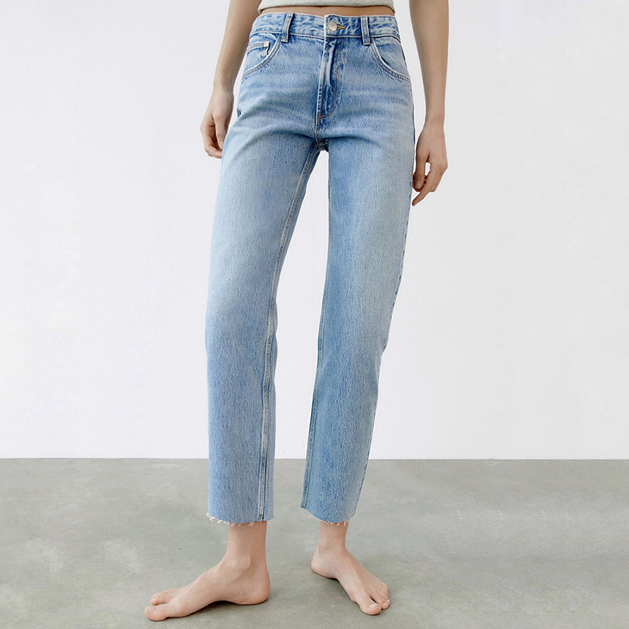 УКОРОЧЕННЫЕ ДЖИНСЫ ZARA TRF STRAIGHT-LEG MID-RISE ЦВЕТ LIGHT BLUE / СВЕТЛО-ГОЛУБОЙ M00479