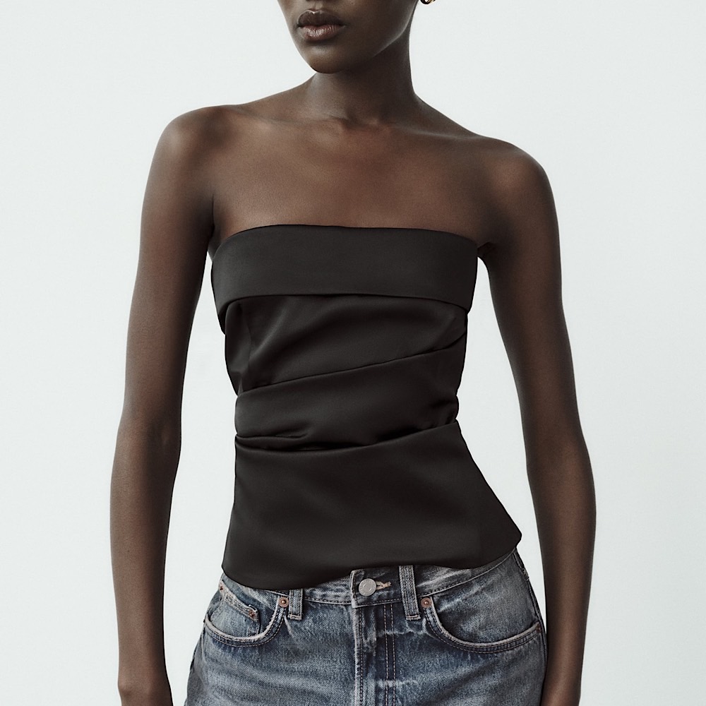 САТИНОВЫЙ ТОП БЕЗ БРЕТЕЛЕК ZARA цвет черный M00366