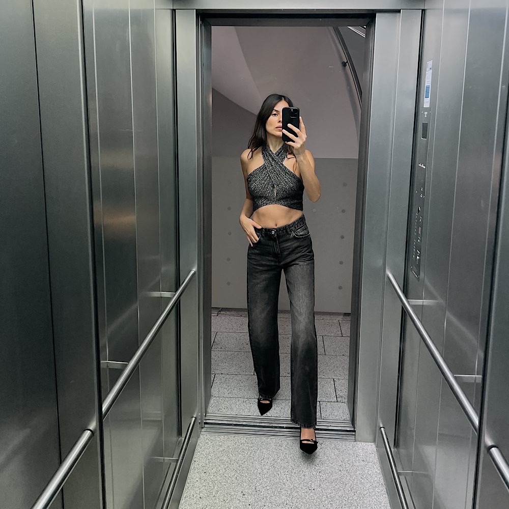УКОРОЧЕННЫЙ ТОП С ЛЮРЕКСОМ ZARA цвет черный M00330