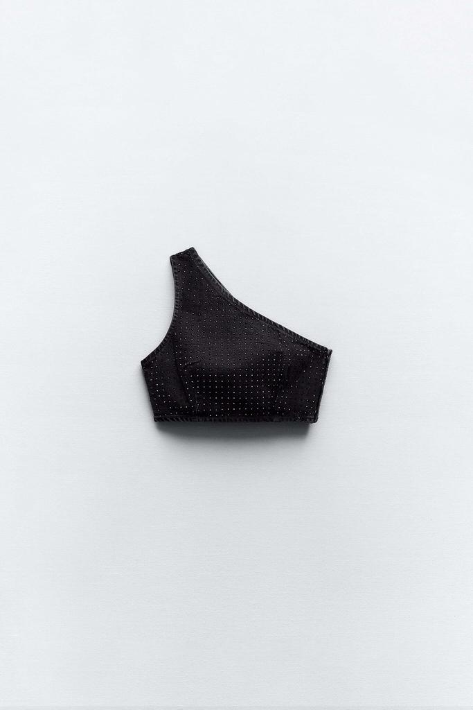 ДЖИНСОВЫЙ КРОП ТОП СО СТРАЗАМИ ZARA цвет черный M00345
