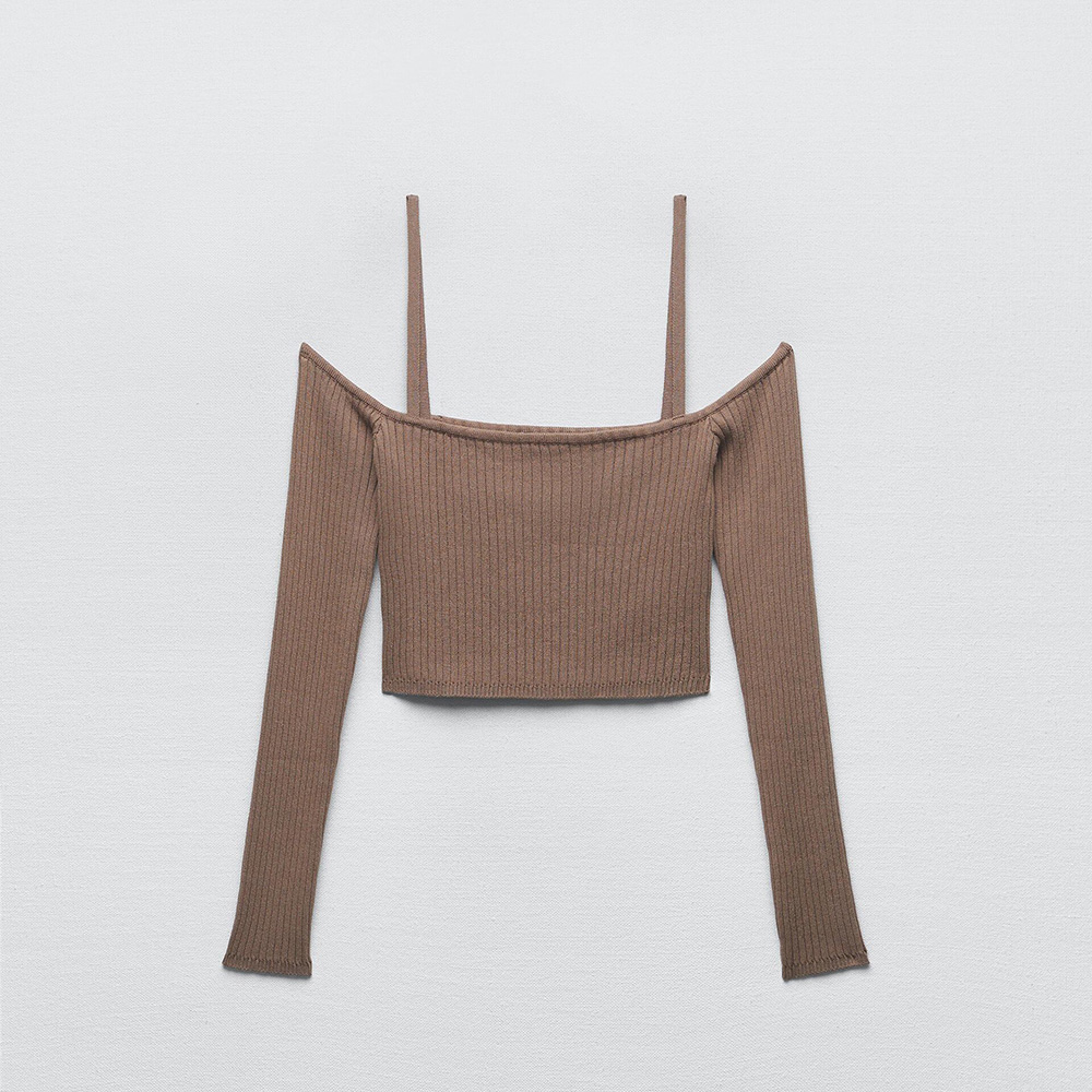УКОРОЧЕННЫЙ ТРИКОТАЖНЫЙ ТОП ZARA ЦВЕТ MINK / КОФЕ С МОЛОКОМ M00370