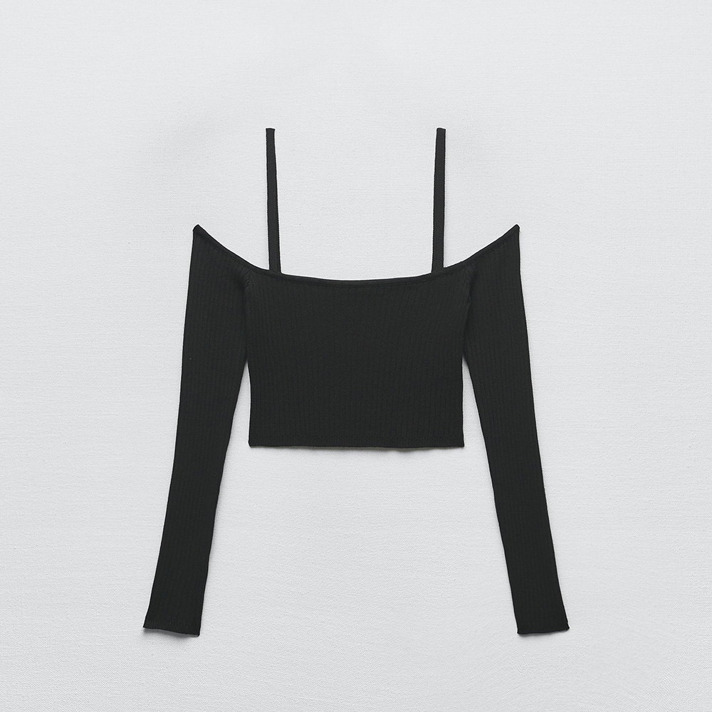 УКОРОЧЕННЫЙ ТРИКОТАЖНЫЙ ТОП ZARA ЦВЕТ ЧЕРНЫЙ M00369