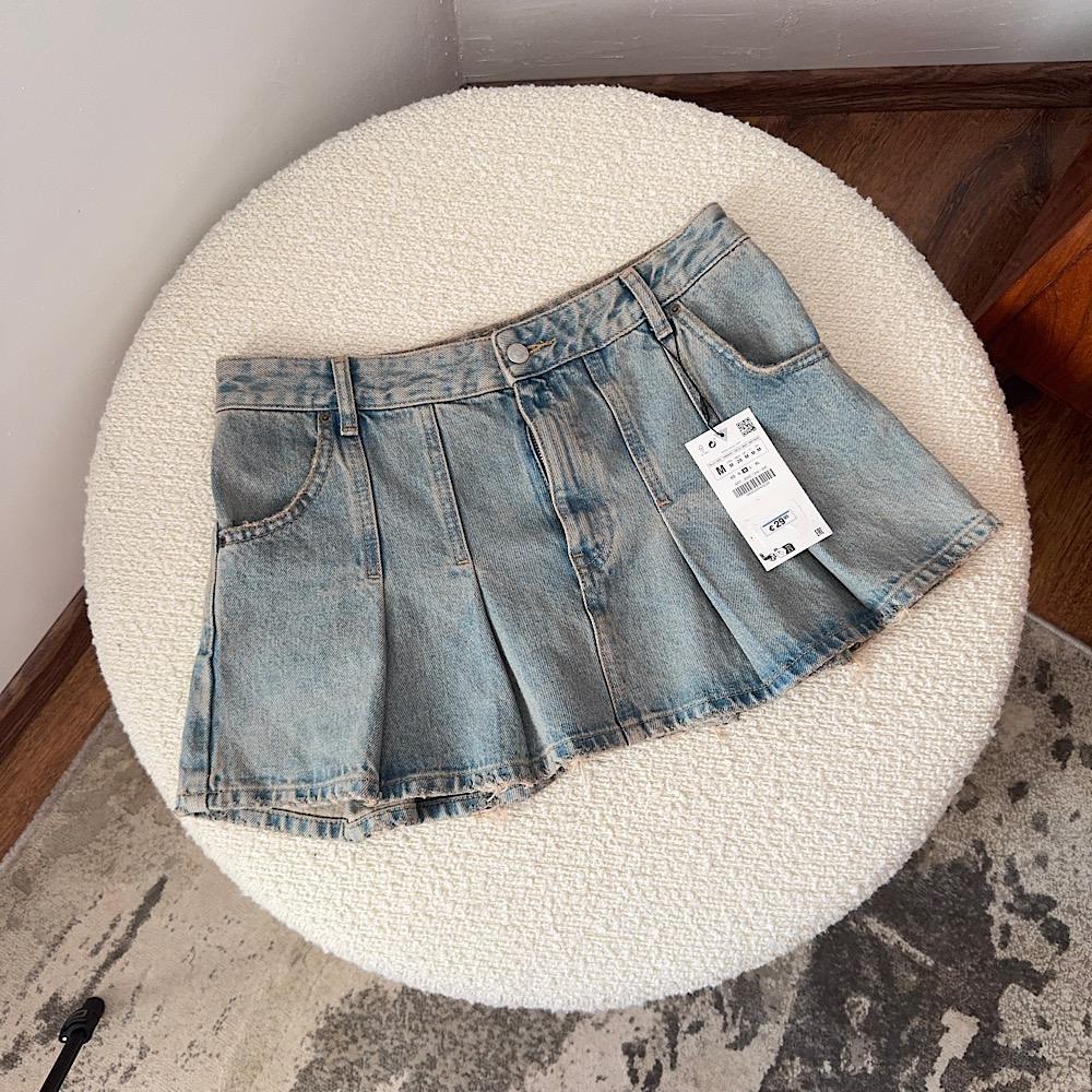 ДЖИНСОВАЯ МИНИ ЮБКА ZARA TRF DENIM BOX PLEAT SKIRT BLUE M00533