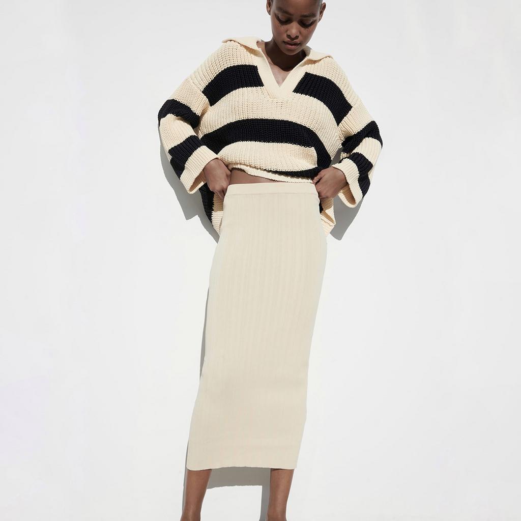 ЮБКА МИДИ ZARA RIBBED KNIT MIDI SKIRT VANILLA M00556