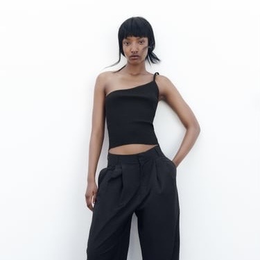 АСИММЕТРИЧНЫЙ  ТОП В РУБЧИК ZARA ЦВЕТ ЧЕРНЫЙ M00322