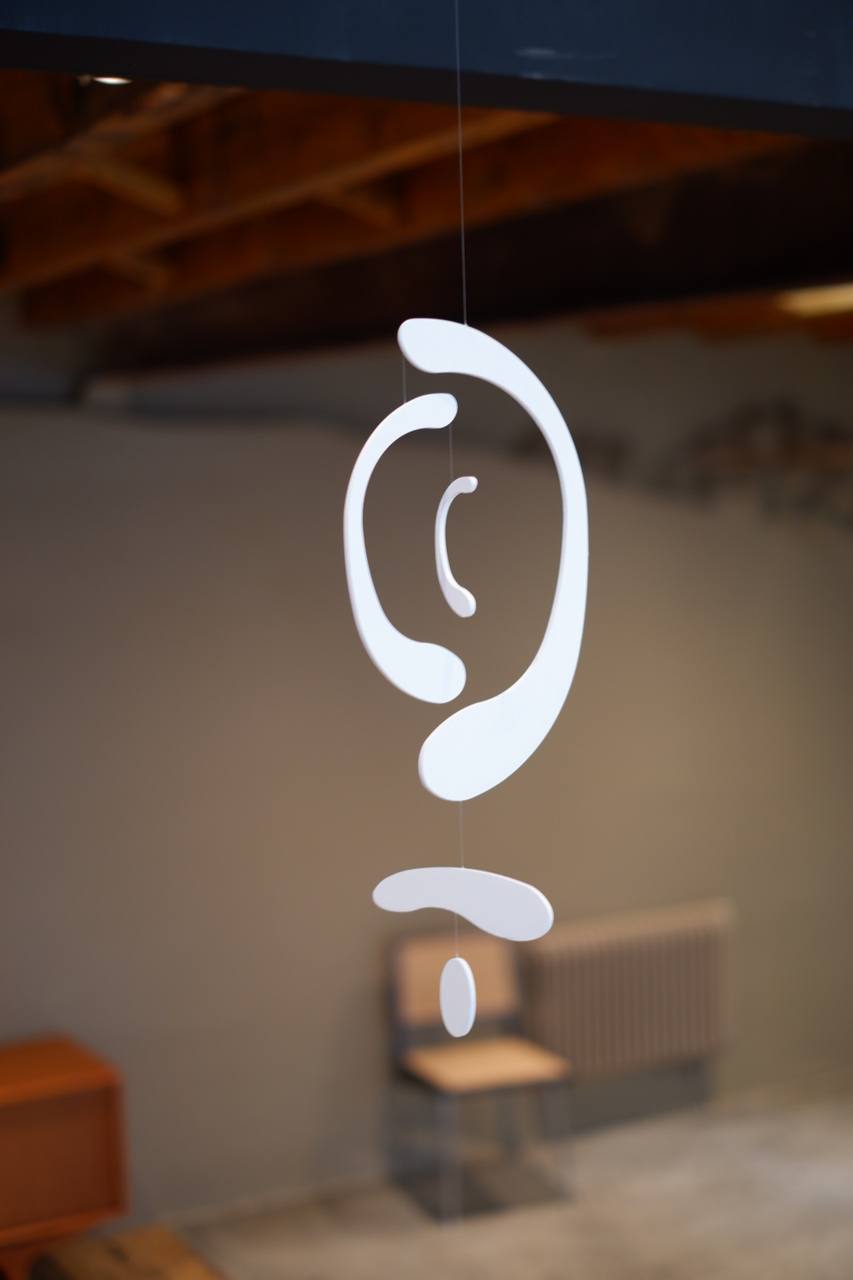 White moon hanging kinetic mobile