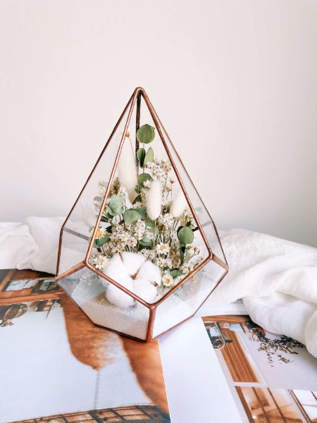 флорариум с сухоцветами капелька Хлопковая