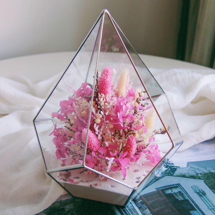 флорариум c сухоцветами большая Розовая гортензия