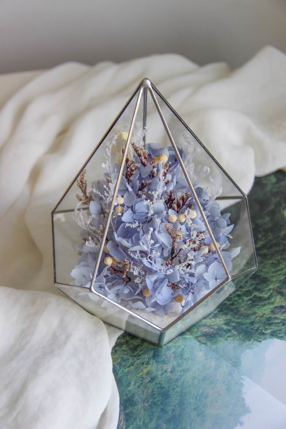 флорариум со стабилизированными цветами сиреневая Гортензия