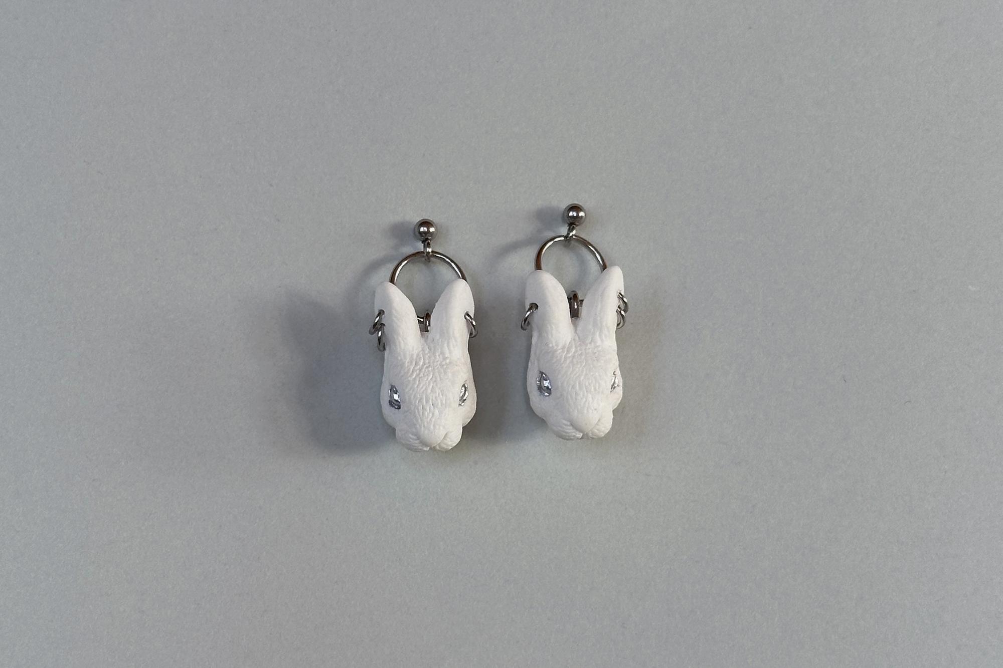 серьги белые кролики №2