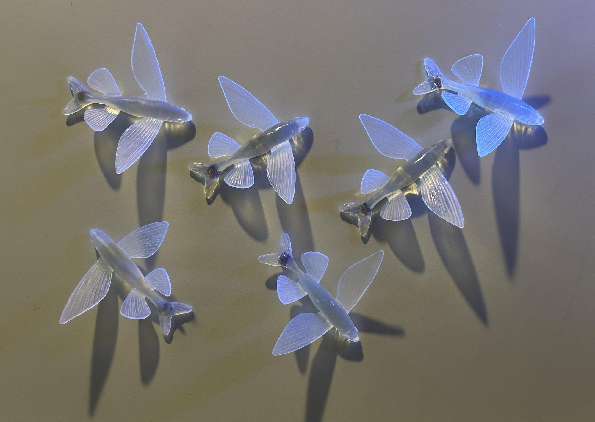 серьги летучие рыбы кристальные в теплых тонах