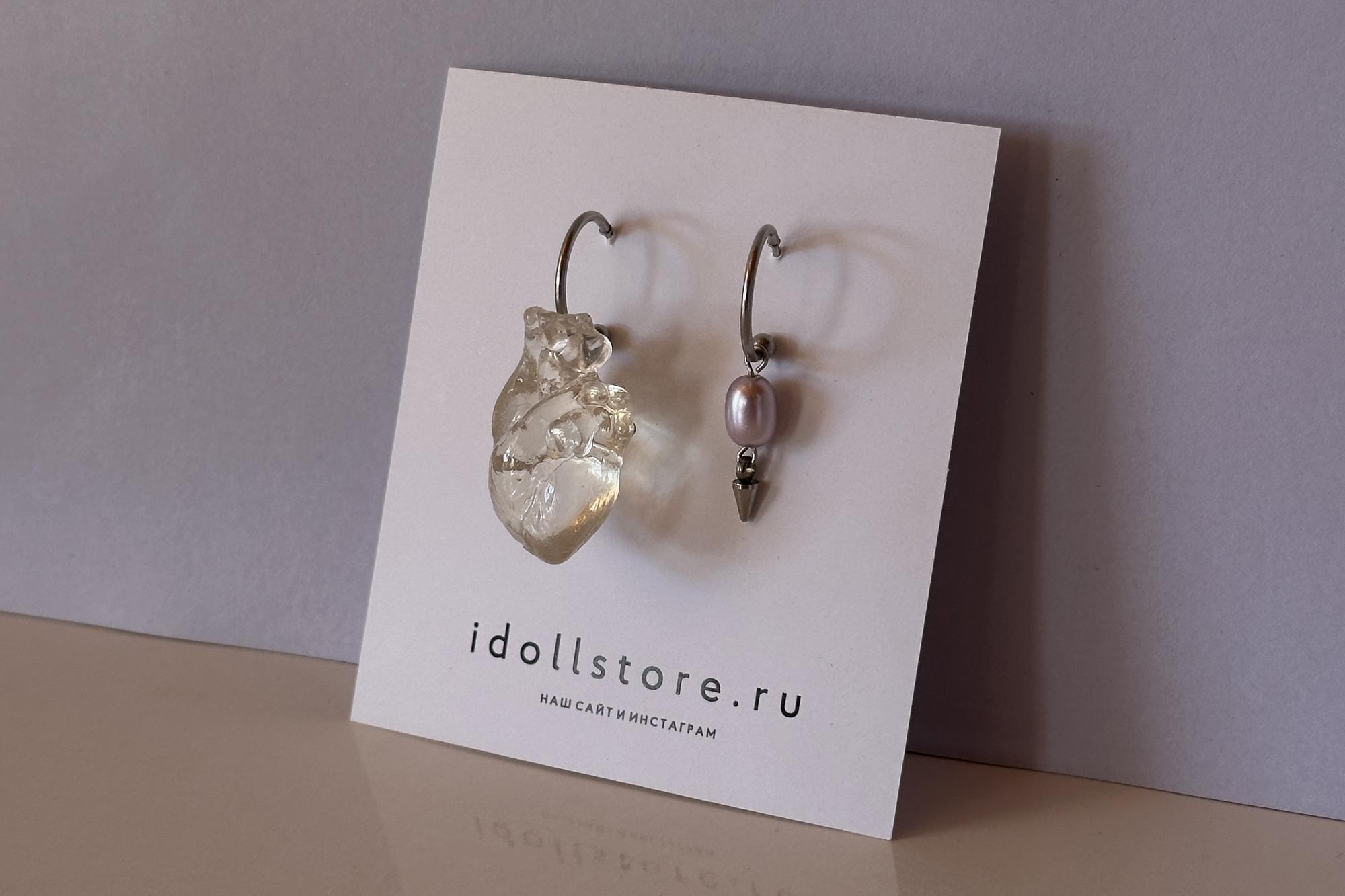 серьги хрустальное сердце и жемчуг