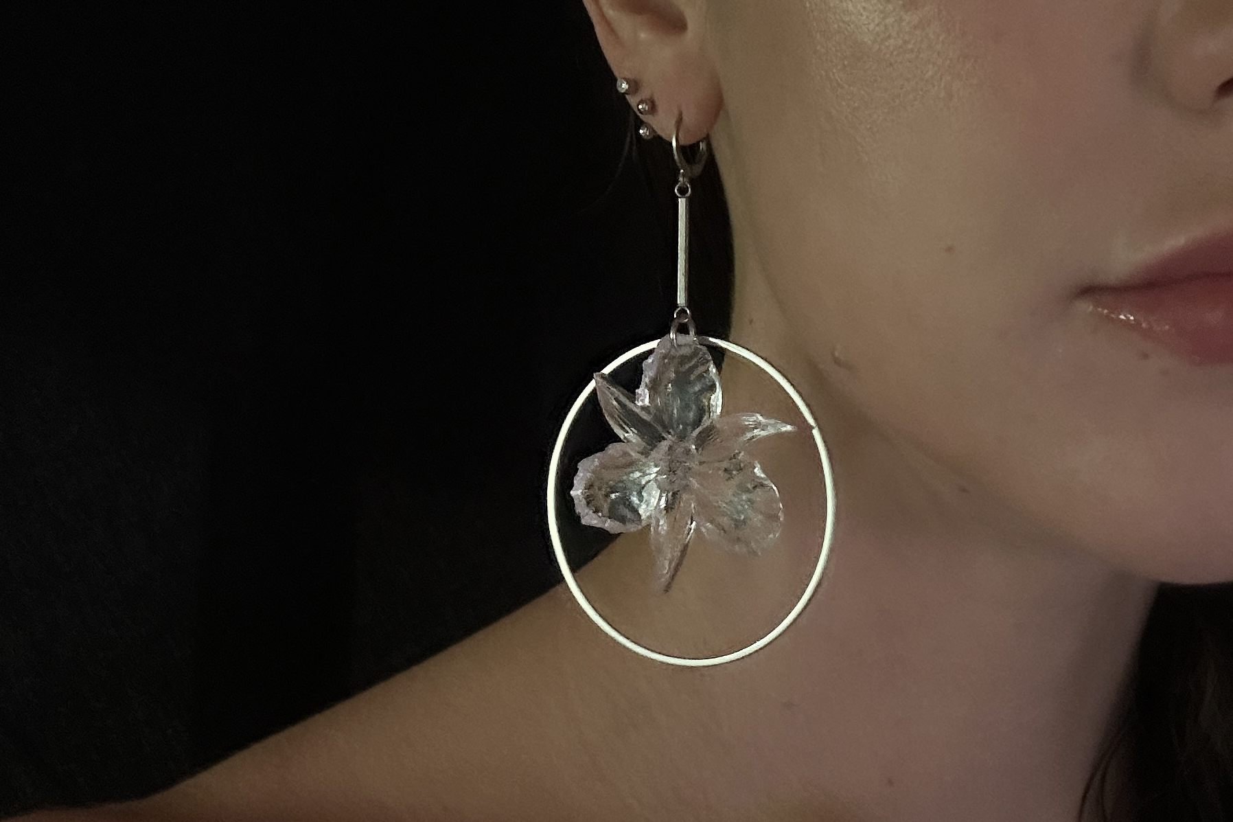 серьги кристальные орхидеи с кольцами