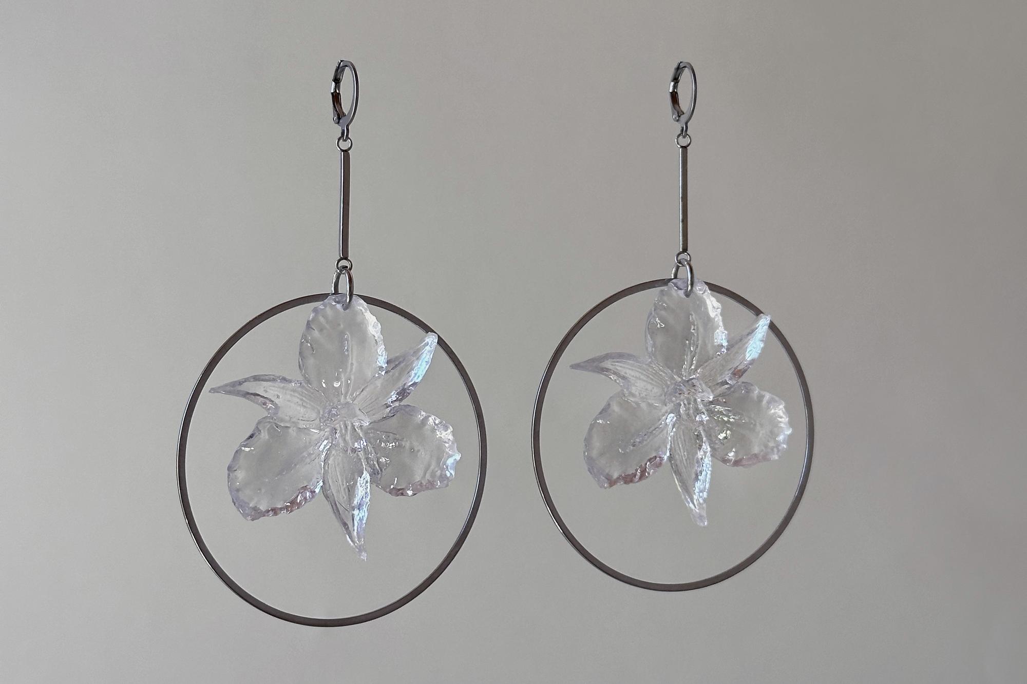 серьги кристальные орхидеи с кольцами