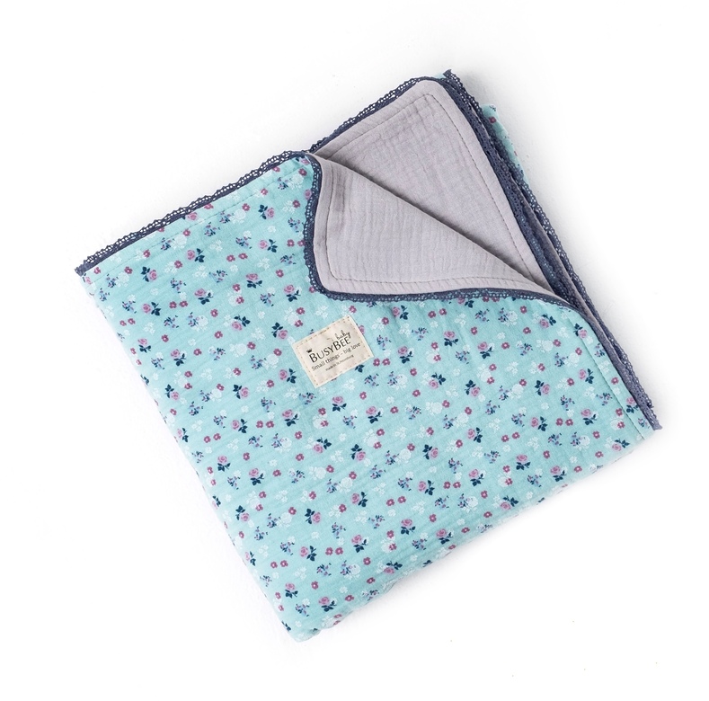 Одеяло из муслина FLORA голубое