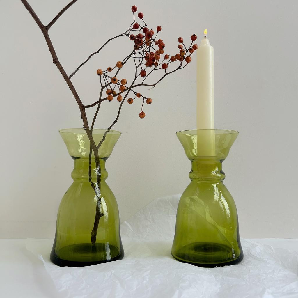 Ваза-подсвечник из зеленого стекала, Италия