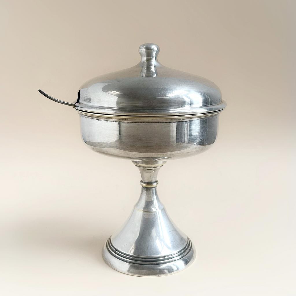 Икорница на ножке с ложечкой, серебрение