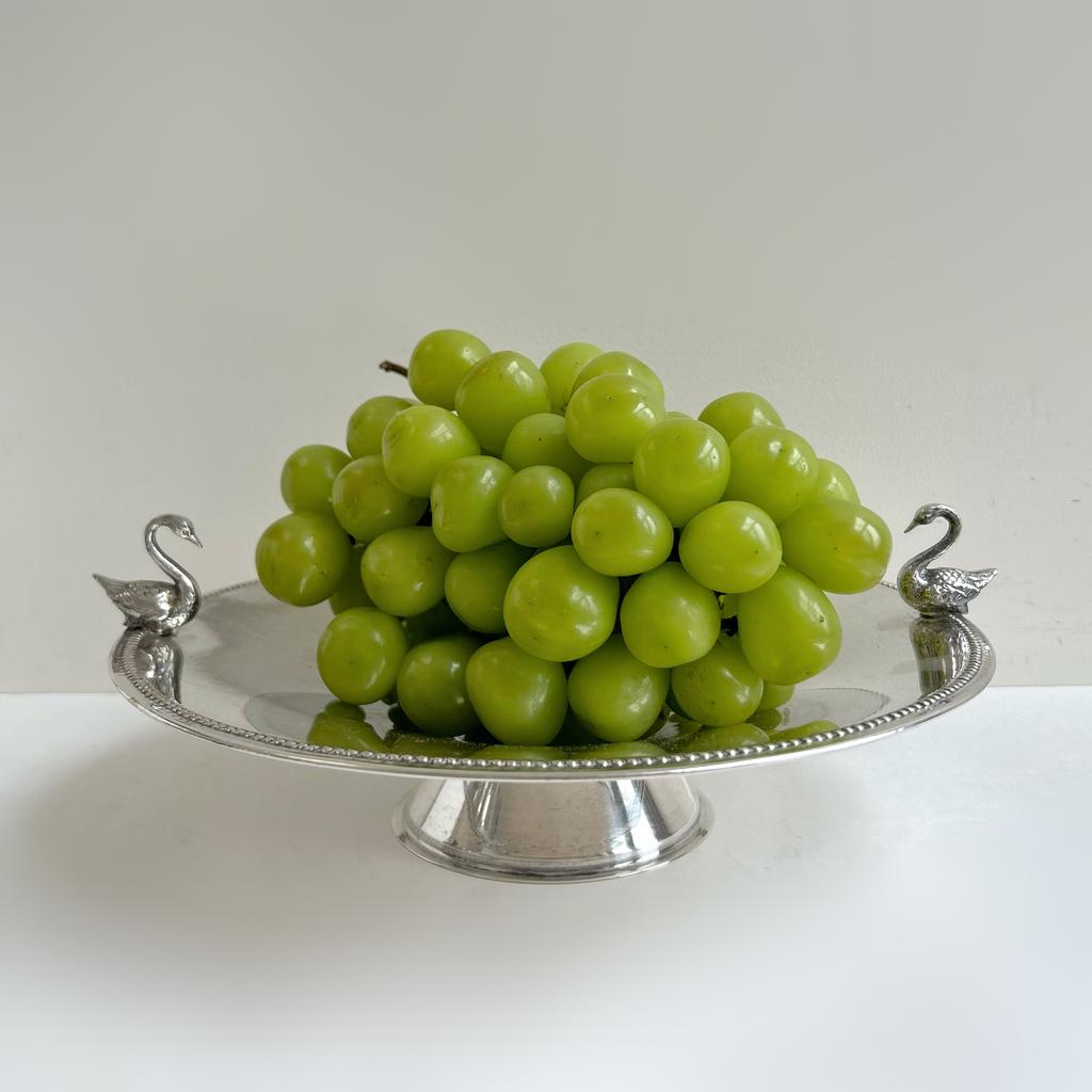 Блюдо на ножке с лебедями, серебрение