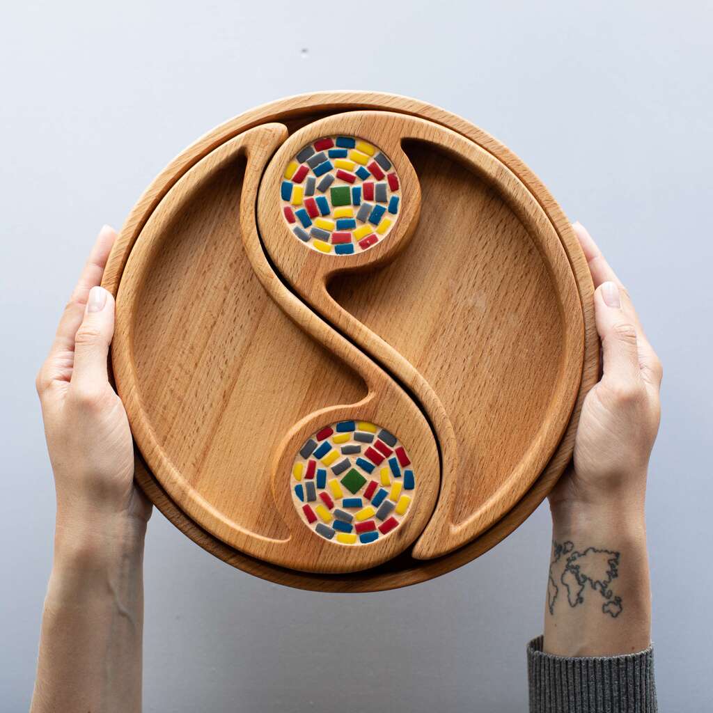 Менажница буковая с мозаикой, разборная «Инь и Ян»