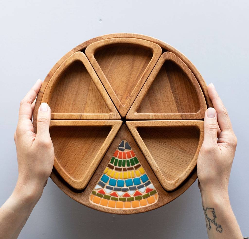 Менажница буковая с мозаикой, разборная «Пять долек»