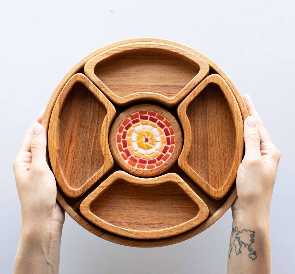 Менажница буковая с мозаикой, разборная «Четыре»