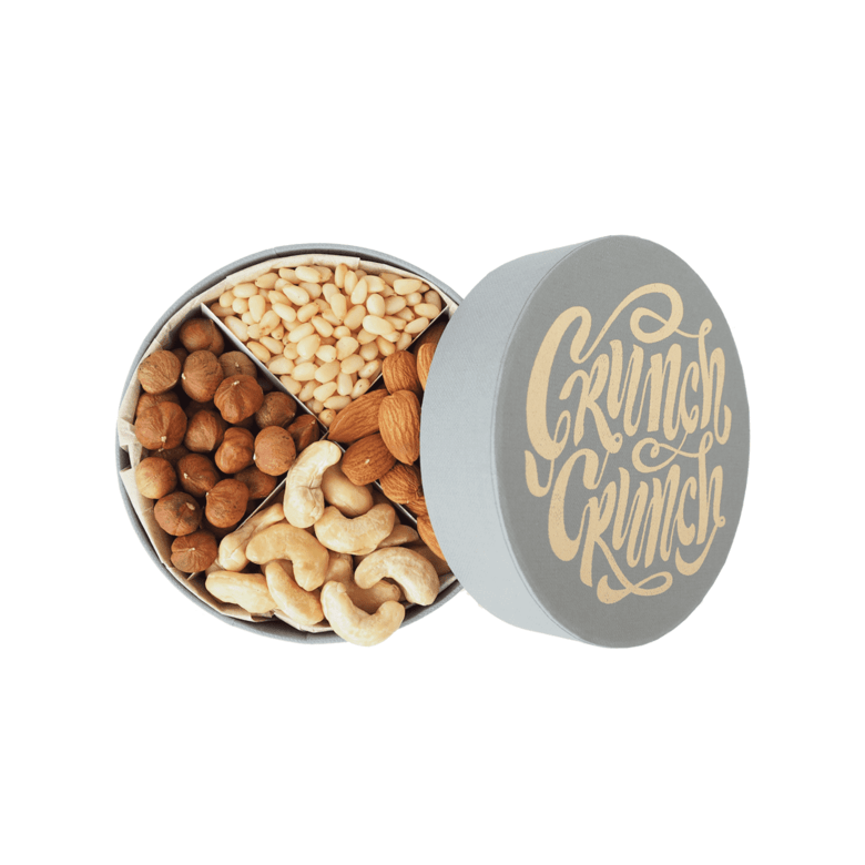 Маленькая серая коробка орехов Crunch Crunch