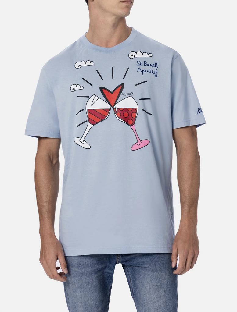 Футболка Saint Barth голубая, бокалы