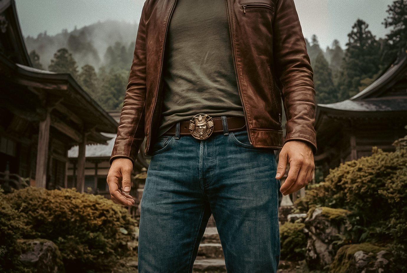 Ремень "Самурай", японская кожа, триметалл (SABRJ)