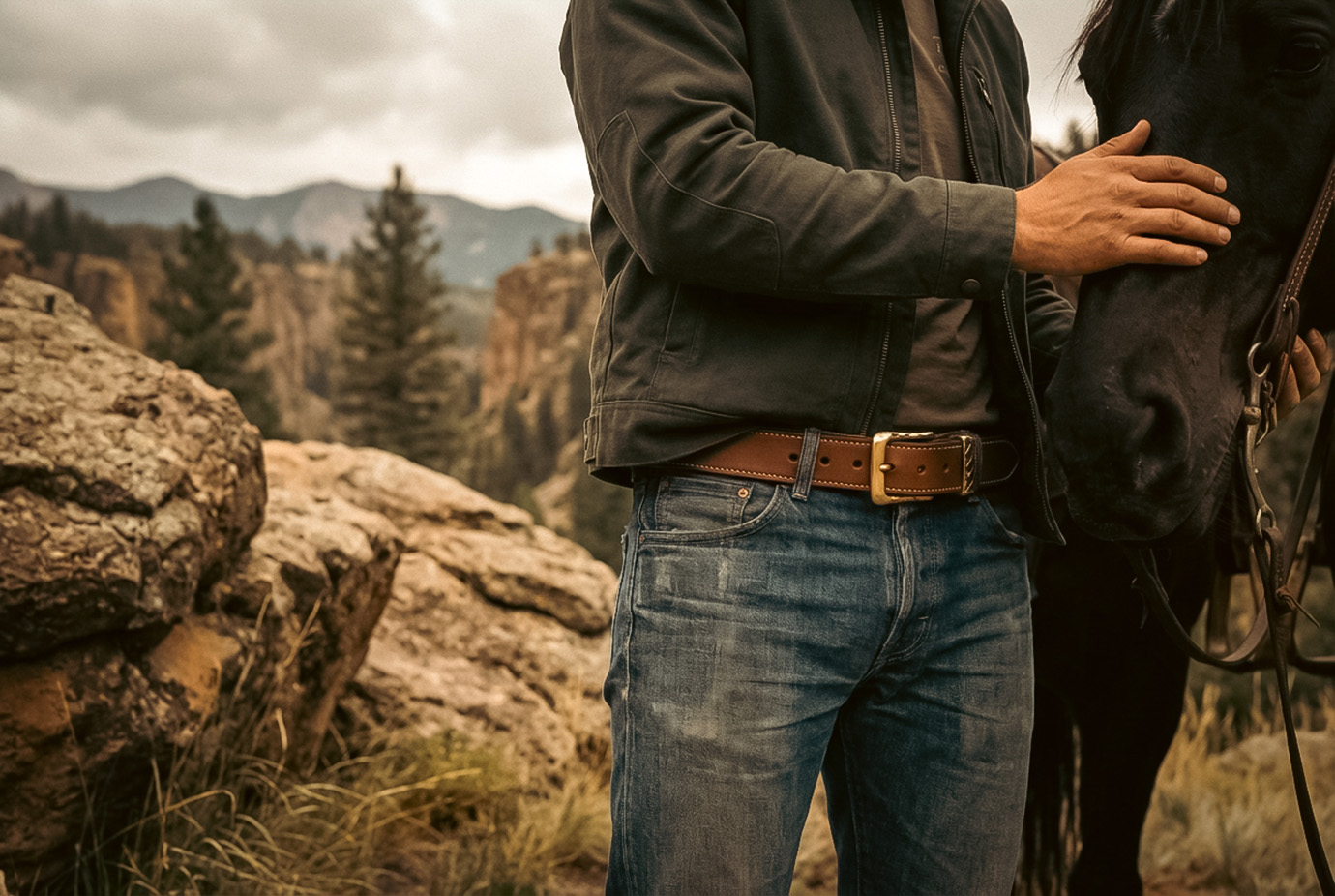 Ремень из японской кожи, литая латунь (JBrL06)