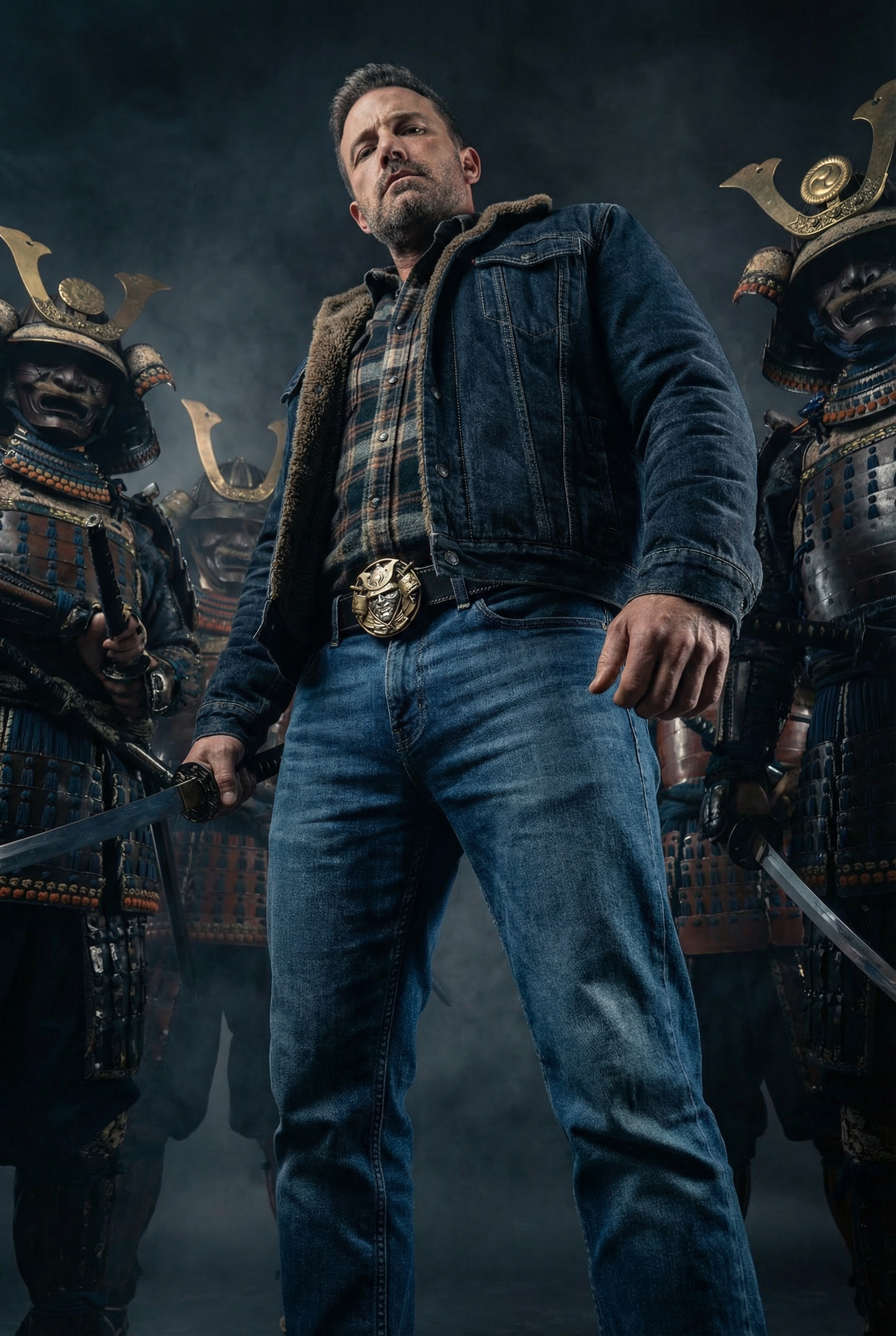 Ремень "Самурай", японская кожа, триметалл (SAMBJ)