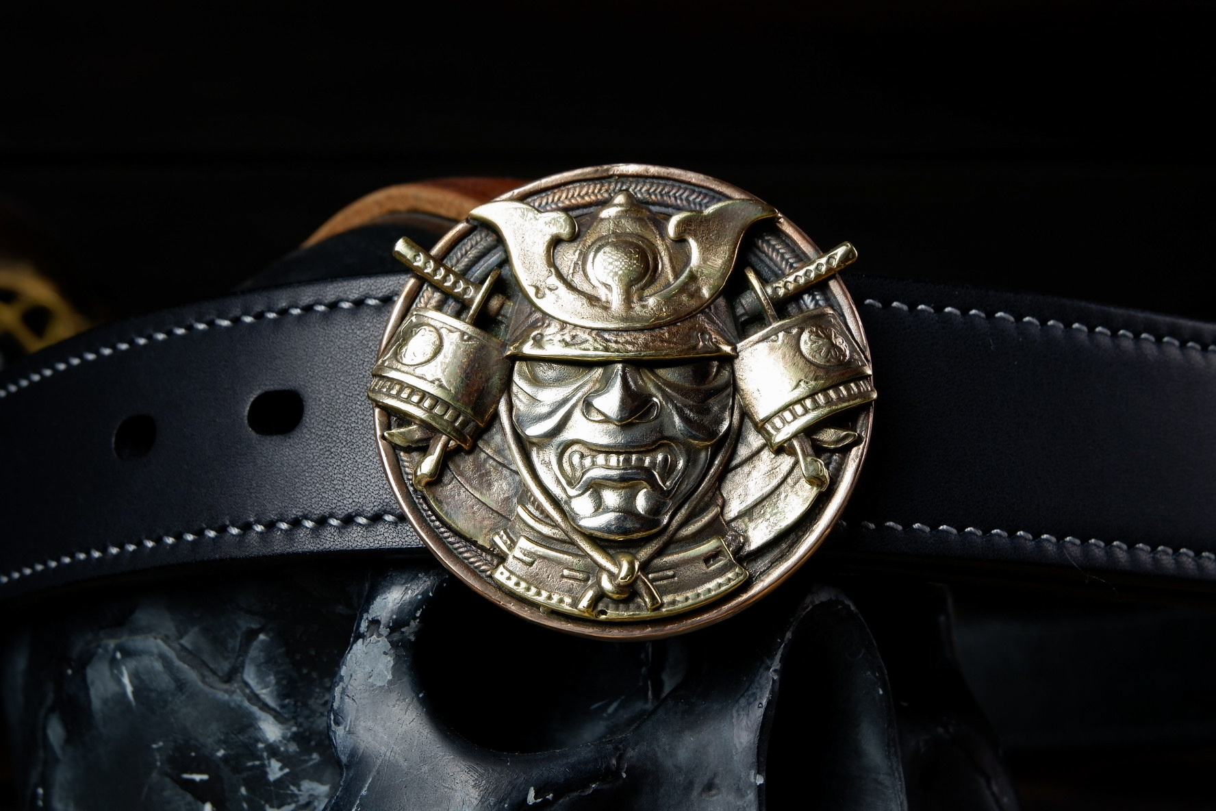 Ремень "Самурай", японская кожа, триметалл (SAMBJ)