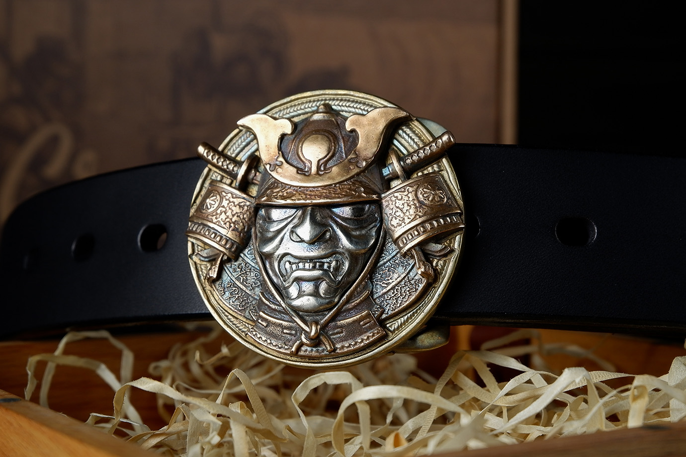 Ремень "Самурай", японская кожа, триметалл (SAMBJ)