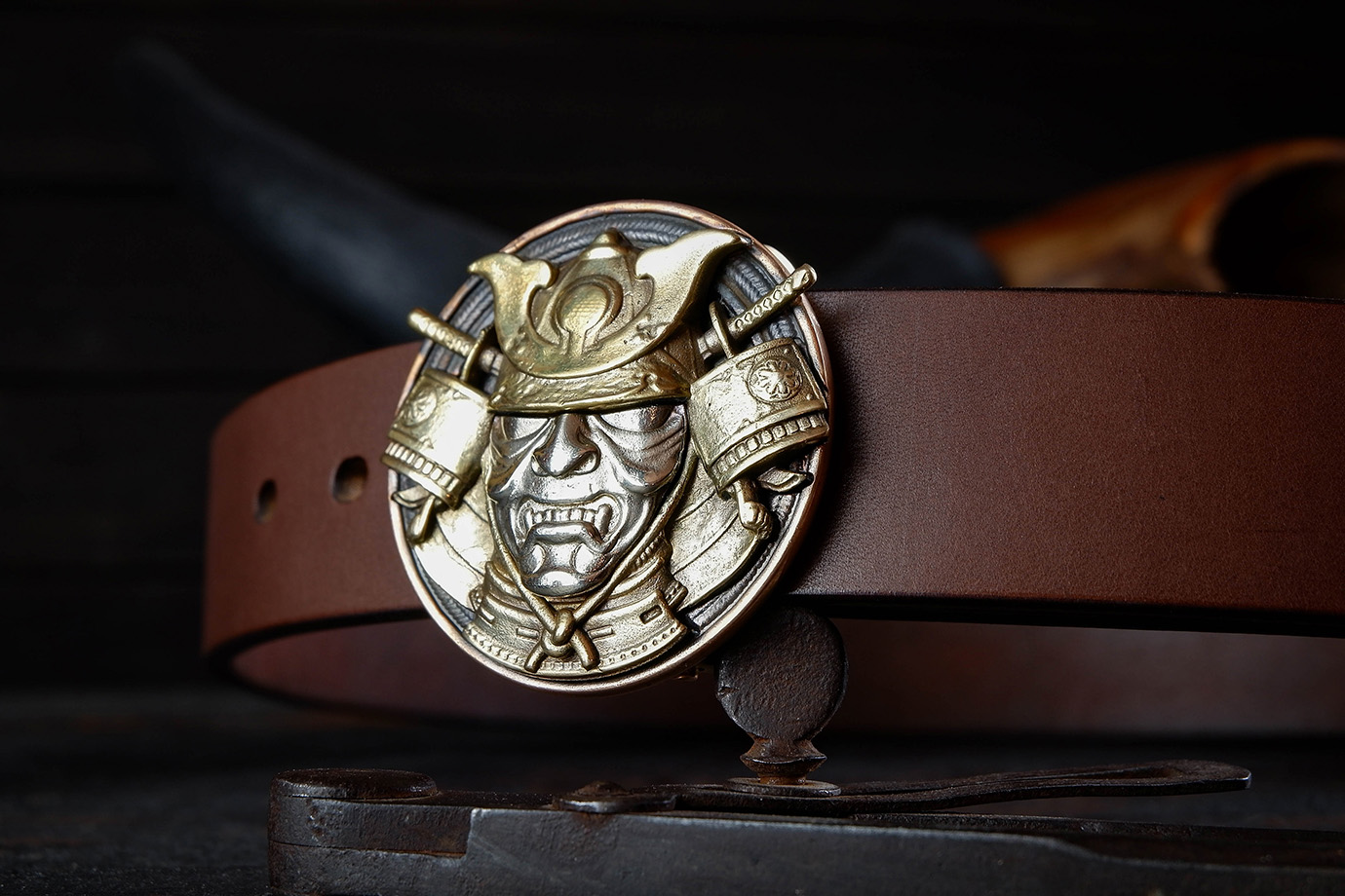 Ремень "Самурай", японская кожа, триметалл (SAMBRJ)