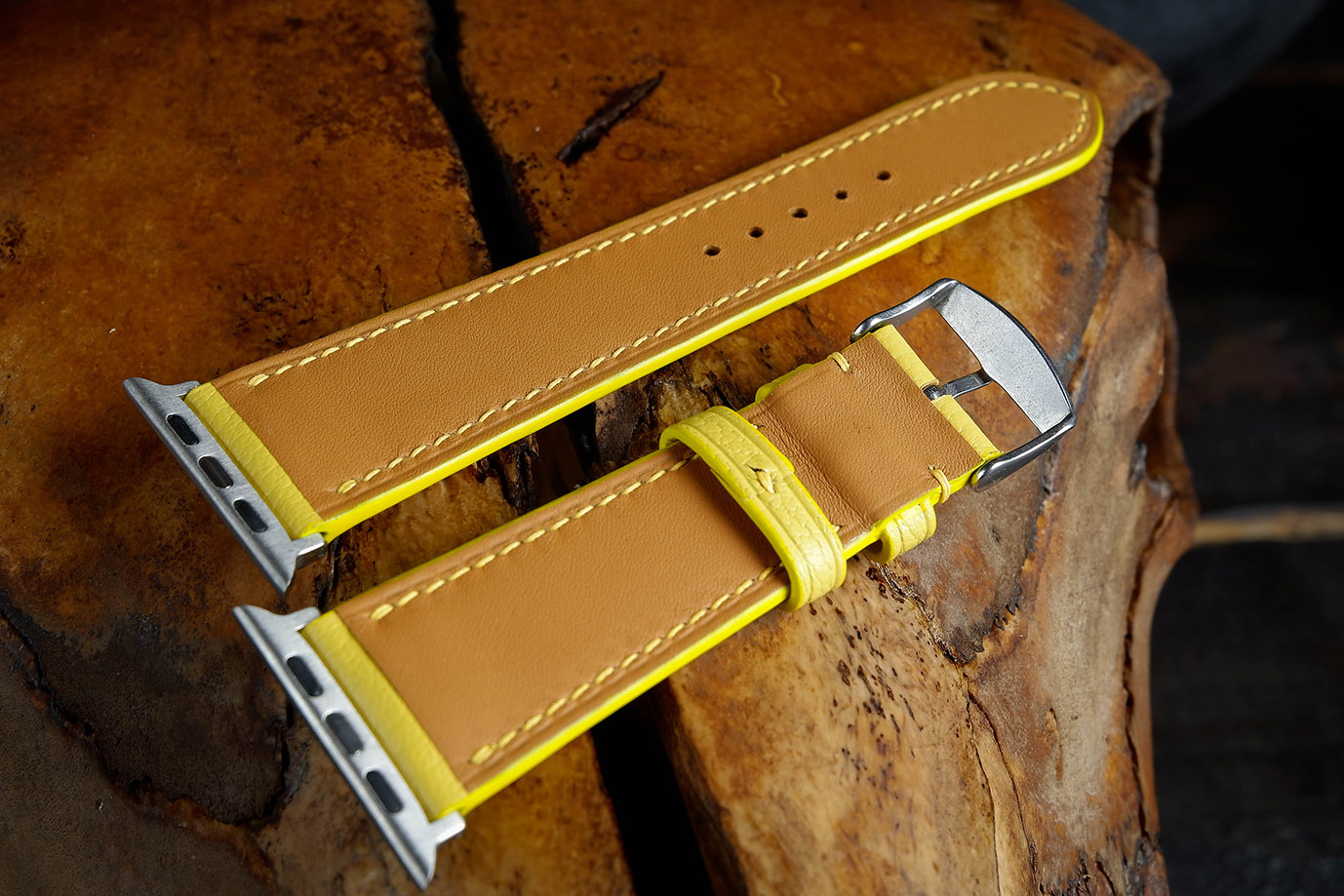 часовой ремешок, классические часы, apple watch, желтая кожа, кожа козы, французская кожа, Hermes, черная фурнитура, фурнитура сталь, заказать ремешок, купить ремешок, ремешок под заказ, под размер, экзотическая кожа, необычная кожа, ремешок для часов, необычный ремешок, ручная прошивка, ручная работа, разноцветный ремешок, яркий
